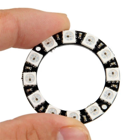12 Led Halka WS2812B 5050 Rgb Led 12 Bit NeoPixel Halka Ring WS2812B 5050 Rgb Led Modül 12li Dijital Adreslenebilir Lamba ürün görseli 1