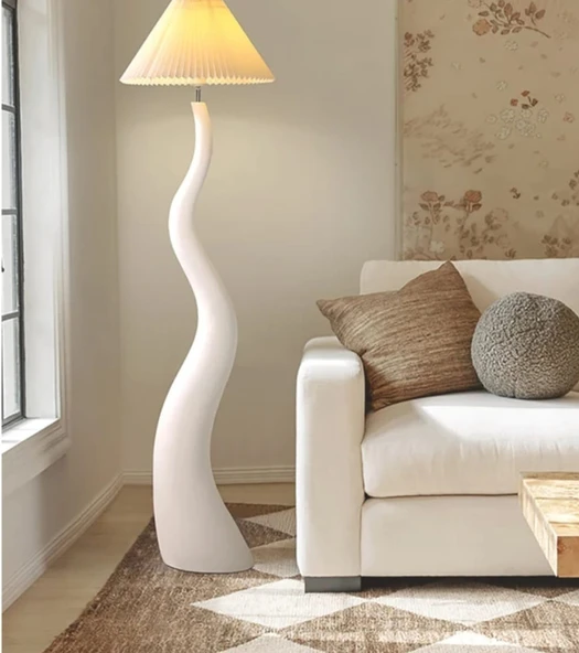 YÜCEELLER Fransız İskandinav Lux Lambader Oturma Odası Çalışma Odası Villa Otel Dekoratif Ayaklı BEYAZ RENK ürün görseli 1
