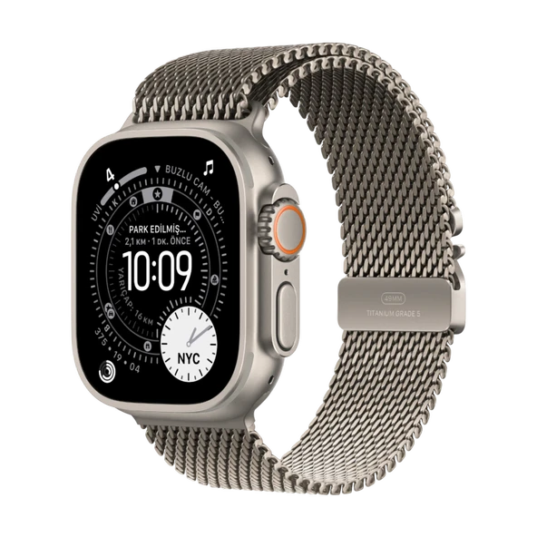 APPLE MEWY4TU/A Watch Ultra 3 GPS + Cellular 49mm Doğal Titanyum Kasa ve Doğal Titanyum Milanese Loop - Medium ürün görseli 1