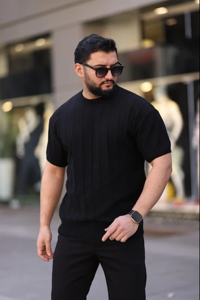Bisiklet Yaka Kısa Kol Erkek Örme Triko Tişört ürün görseli 1