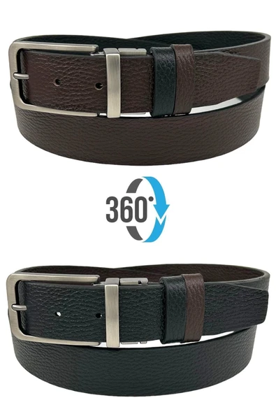 Kahvrengi Siyah Çift Taraflı Hakiki Deri 3.5 Cm.lik Klasik Kemer - 300-809 ürün görseli 1