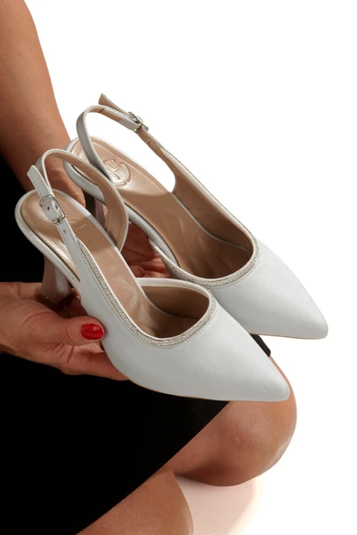 Tonnyy Gümüş Rengi Taşlı Stiletto Yanı Açık Topuklu Abiye Ayakkabı ürün görseli 1