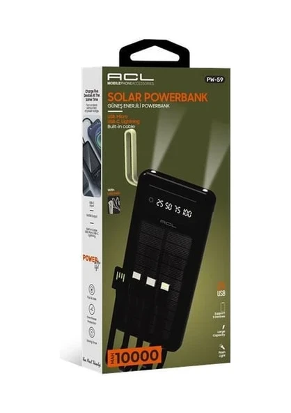Pw59 10000mah Güneş Enerjili Taşınabilir Şarj Cihazı - Çift Led Fenerli Powerbank ürün görseli 1