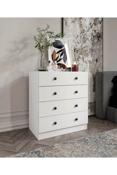 CABİNSE Cabinse %100 MDF Soft Beyaz 4 Çekmeceli ŞİFONYER ürün görseli 1
