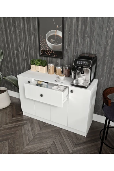 CABİNSE 4 Kapaklı 1 Çekmeceli Çok Amaçlı Mutfak Dolabı - Kahve Köşesi %100 MDF SOFT BEYAZ KURULUM ANİMASYONU ürün görseli 1
