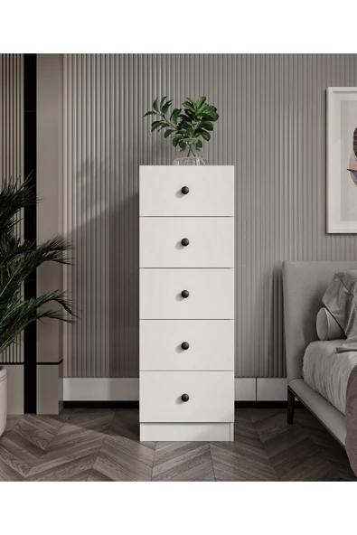 CABİNSE Cabinse %100 MDF Soft Beyaz 5 Çekmeceli Şifonyer ürün görseli 1
