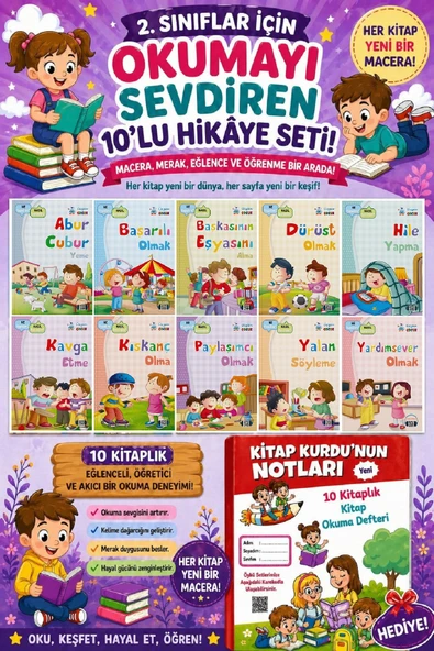 2.Sınıflar İçin Okumayı Sevdiren 10 lu Hikaye Seti 10 (Kitap Okuma Defteri Hediyeli) ürün görseli 1