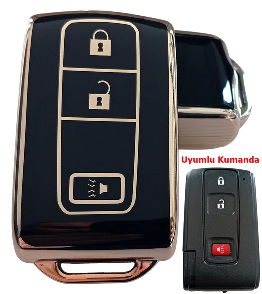 Toyota Corolla Verso Prius Subaru Uyumlu Kumanda Anahtar Kılıfı Oto Anahtarlık 3 Tuşlu Siyah Gold ürün görseli 1