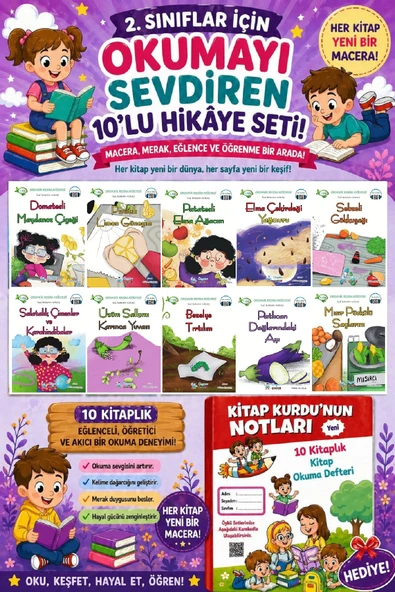 2.Sınıflar İçin Okumayı Sevdiren 10 lu Hikaye Seti 8 (Kitap Okuma Defteri Hediyeli) ürün görseli 1