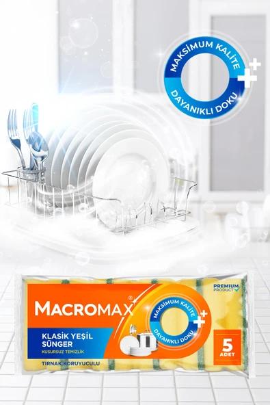 Macromax Klasik Yeşil Oluklu Sünger 5'li - Resim 3