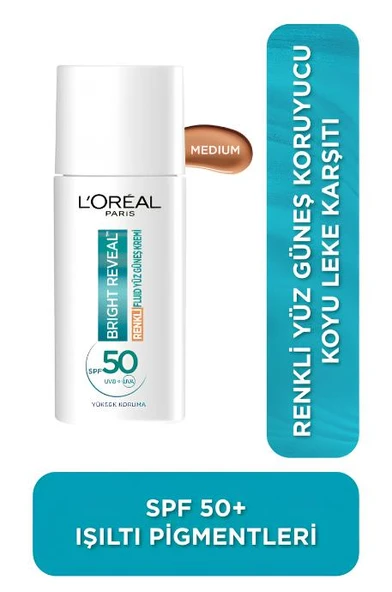 Bright Reveal Spf 50+ Koyu Leke Karşıtı Renkli Fluid Günlük Yüz Güneş Kremi 50ml - Medium ürün görseli 1