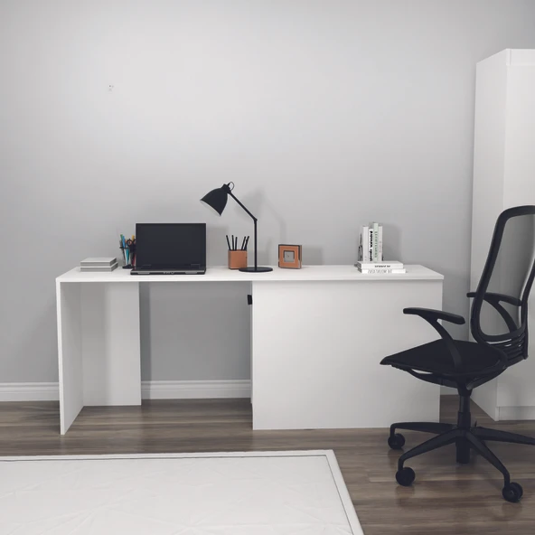 Arnetti Akser Geniş Dolaplı Çalışma Masası - Beyaz Bilgisayar Masası, Modern Tasarım ürün görseli 1
