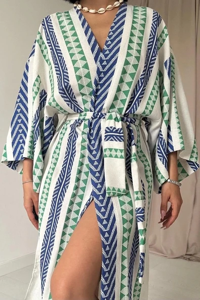 Mavi Desenli Kimono - Resim 2