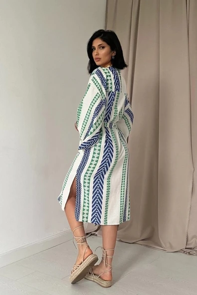 Mavi Desenli Kimono - Resim 3