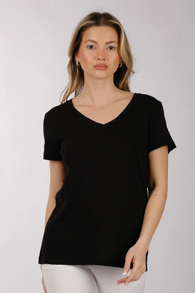 Daido Kadın Oversize V Yaka Kısa Kol Minimalist T-Shirt ürün görseli 1
