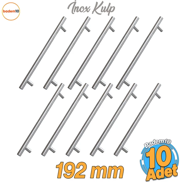 Pürüzsüz İnox Metal Kulp 10 Adet 192 mm Mobilya Mutfak Çekmece Dolap Dolabı Kulbu Kulpu Kulpları ürün görseli 1