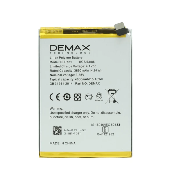 Demax Oppo Realme C2 Güçlendirilmiş Batarya BLP721 ürün görseli 1