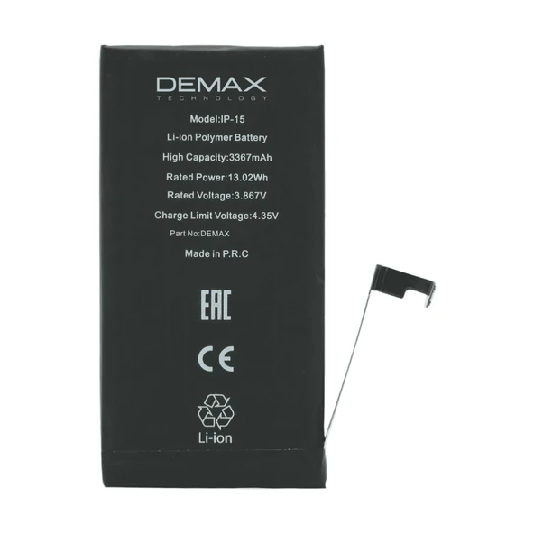 Demax İphone 15 Güçlendirilmiş Yüksek Kapasiteli Batarya 3367 mAh ürün görseli 1