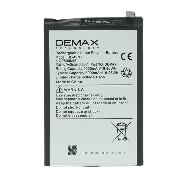 Demax Tecno Spark 10 Güçlendirilmiş Batarya BL-49NT ürün görseli 1