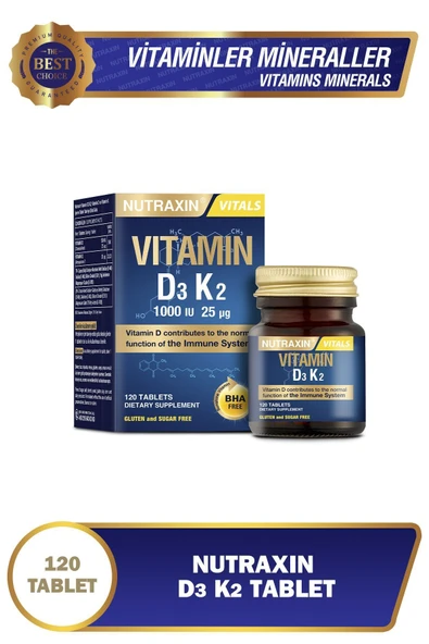 D3K2 120 Tablet - 1000 IU D3 vitamini, 25 mcg K2 vitamini ürün görseli 1