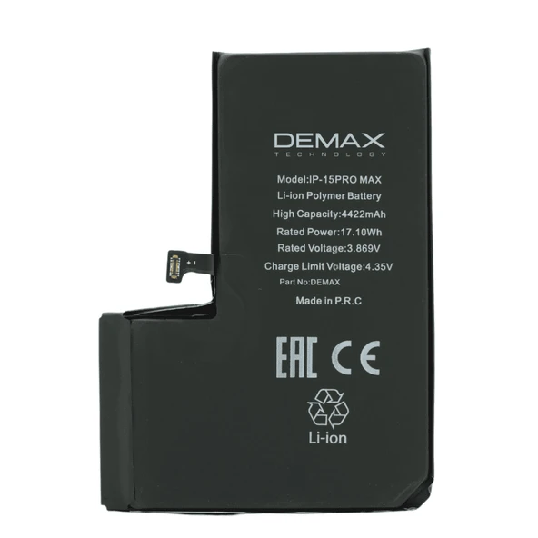 Demax İphone 15 Pro Max Güçlendirilmiş Yüksek Kapasiteli Batarya 4422 mAh ürün görseli 1
