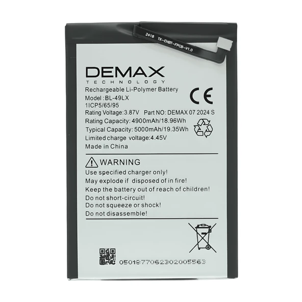 Demax Infinix Hot 20 Güçlendirilmiş Batarya BL-49LX ürün görseli 1