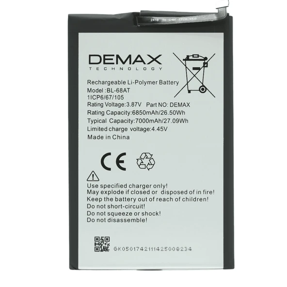 Demax Tecno Pova 3 Güçlendirilmiş Batarya BL-68AT ürün görseli 1