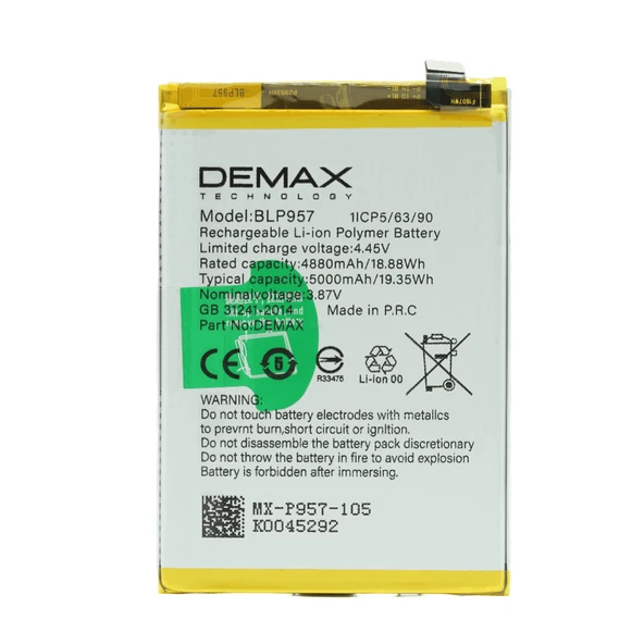 Demax Oppo 10 Güçlendirilmiş Batarya BLP957 ürün görseli 1