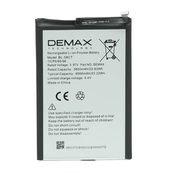 Demax Tecno Spark 7T Güçlendirilmiş Batarya BL-58CT ürün görseli 1