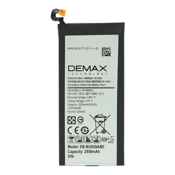 Demax Samsung Galaxy S6 Güçlendirilmiş Batarya EB-BG920ABE ürün görseli 1