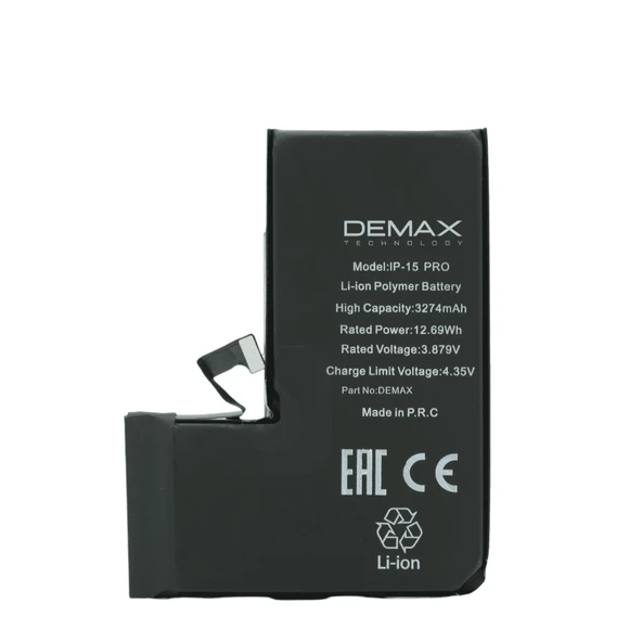 Demax İphone 15 Pro Güçlendirilmiş Yüksek Kapasiteli Batarya 3274 mAh ürün görseli 1