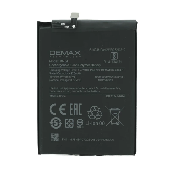 Demax Xiaomi Redmi 10X Güçlendirilmiş Batarya BN54 ürün görseli 1