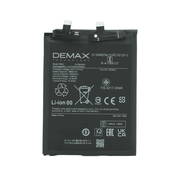 Demax Xiaomi Redmi Note 13 Pro Plus Güçlendirilmiş Batarya BM5U ürün görseli 1