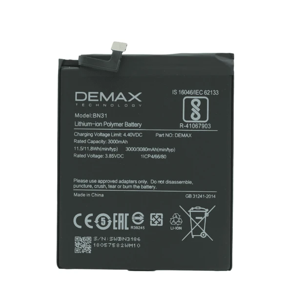 Demax Xiaomi Redmi Note 5A Güçlendirilmiş Batarya BN31 ürün görseli 1