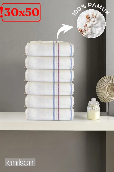 6'lı Beyaz Çizgili Düğün Havlusu 62Gr %100 Pamuk 30x50 cm El ve Yüz Havlusu ürün görseli 1