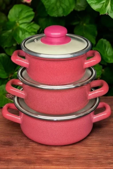 Lüks Emaye 6 Parça Mini Tencere Seti 12/14/16 Cm Kırmızı KR179-C ürün görseli 1