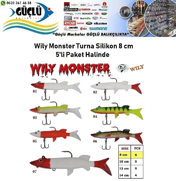 Turna Silikonu 8 Cm Wily Monster 5’Li Paket Renk:7 ürün görseli 1