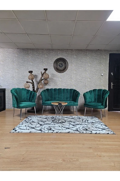Krom Kaplama Sivriltme Ayak Yeşil Döşeme Papatya Çay Seti Koltuk Takımı , Balkon, Salon, Ofis, Cafe Koltuk Takımı ürün görseli 1