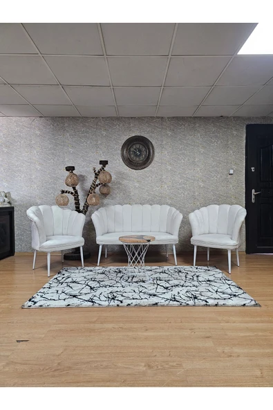Beyaz Boyalı Sivriltme Ayak Krem Döşeme Papatya Çay Seti Koltuk Takımı , Balkon, Salon, Ofis, Cafe Koltuk Takımı ürün görseli 1