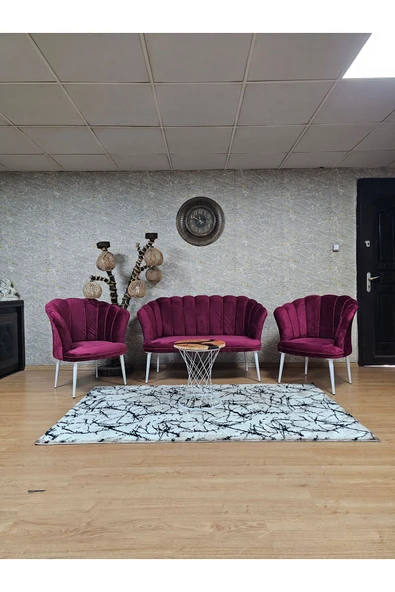 Beyaz Boyalı Sivriltme Ayak Bordo Döşeme Papatya Çay Seti Koltuk Takımı , Balkon, Salon, Ofis, Cafe Koltuk Takımı ürün görseli 1