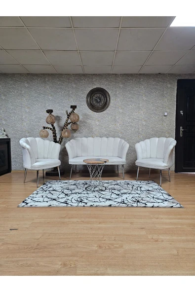 Krom Kaplama Sivriltme Ayak Krem Döşeme Papatya Çay Seti Koltuk Takımı , Balkon, Salon, Ofis, Cafe Koltuk Takımı ürün görseli 1