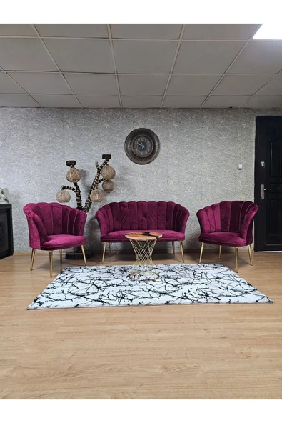 Gold Kaplama Sivriltme Ayak Bordo Döşeme Papatya Çay Seti Koltuk Takımı , Balkon, Salon, Ofis, Cafe Koltuk Takımı ürün görseli 1