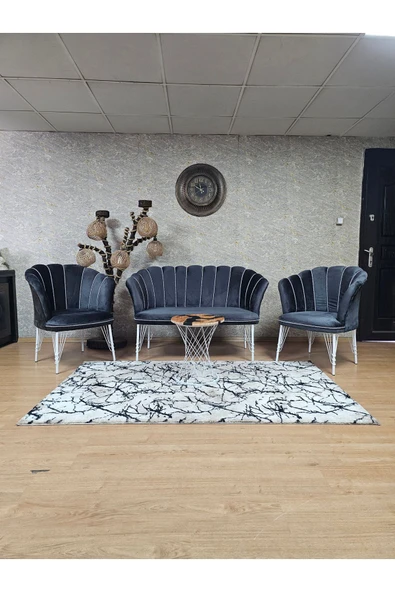 Beyaz Boyalı Tel Ayak Füme Döşeme Papatya Çay Seti Koltuk Takımı , Balkon, Salon, Ofis, Cafe Koltuk Takımı ürün görseli 1