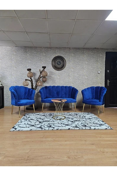 Gold Kaplama Sivriltme Ayak Mavi Döşeme Papatya Çay Seti Koltuk Takımı , Balkon, Salon, Ofis, Cafe Koltuk Takımı ürün görseli 1
