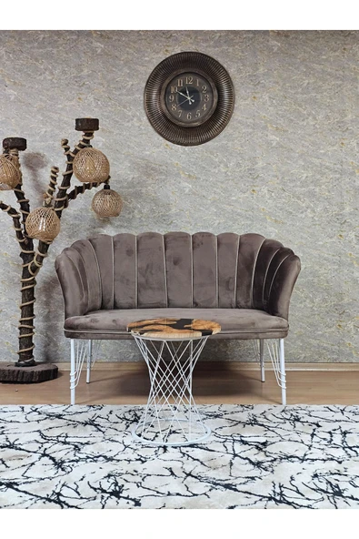İkili Beyaz Boyalı Tel Ayak Kahverengi Döşeme Papatya Çay Seti Koltuk Takımı , Balkon, Salon, Ofis, Cafe Koltuk Takımı ürün görseli 1