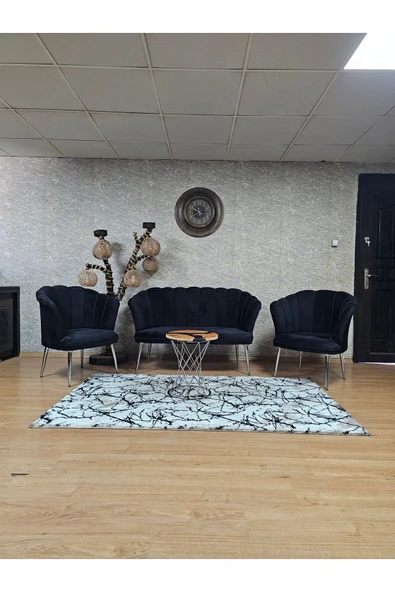 Krom Kaplama Sivriltme Ayak Siyah Döşeme Papatya Çay Seti Koltuk Takımı , Balkon, Salon, Ofis, Cafe Koltuk Takımı ürün görseli 1