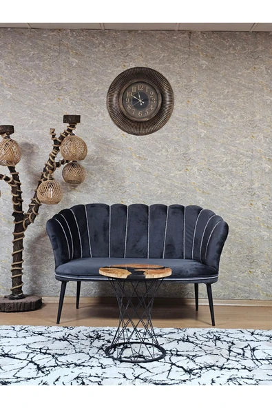 İkili Siyah Boyalı Sivriltme Ayak Füme Döşeme Papatya Çay Seti Koltuk Takımı , Balkon, Salon, Ofis, Cafe Koltuk Takımı ürün görseli 1