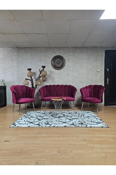 Krom Kaplama Sivriltme Ayak Bordo Döşeme Papatya Çay Seti Koltuk Takımı , Balkon, Salon, Ofis, Cafe Koltuk Takımı ürün görseli 1