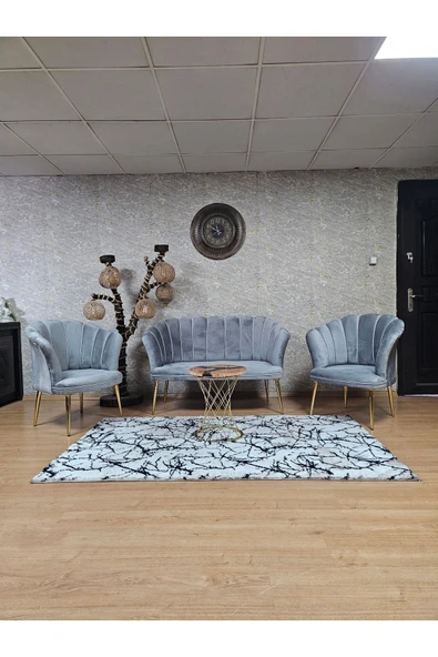 Gold Kaplama Sivriltme Ayak Gri Döşeme Papatya Çay Seti Koltuk Takımı , Balkon, Salon, Ofis, Cafe Koltuk Takımı ürün görseli 1