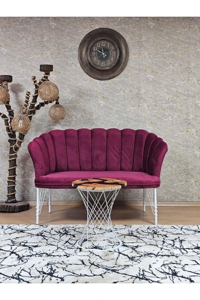 İkili Beyaz Boyalı Tel Ayak Bordo Döşeme Papatya Çay Seti Koltuk Takımı , Balkon, Salon, Ofis, Cafe Koltuk Takımı ürün görseli 1